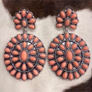 Western Coral Natural Stone Drop Dangle Earrings